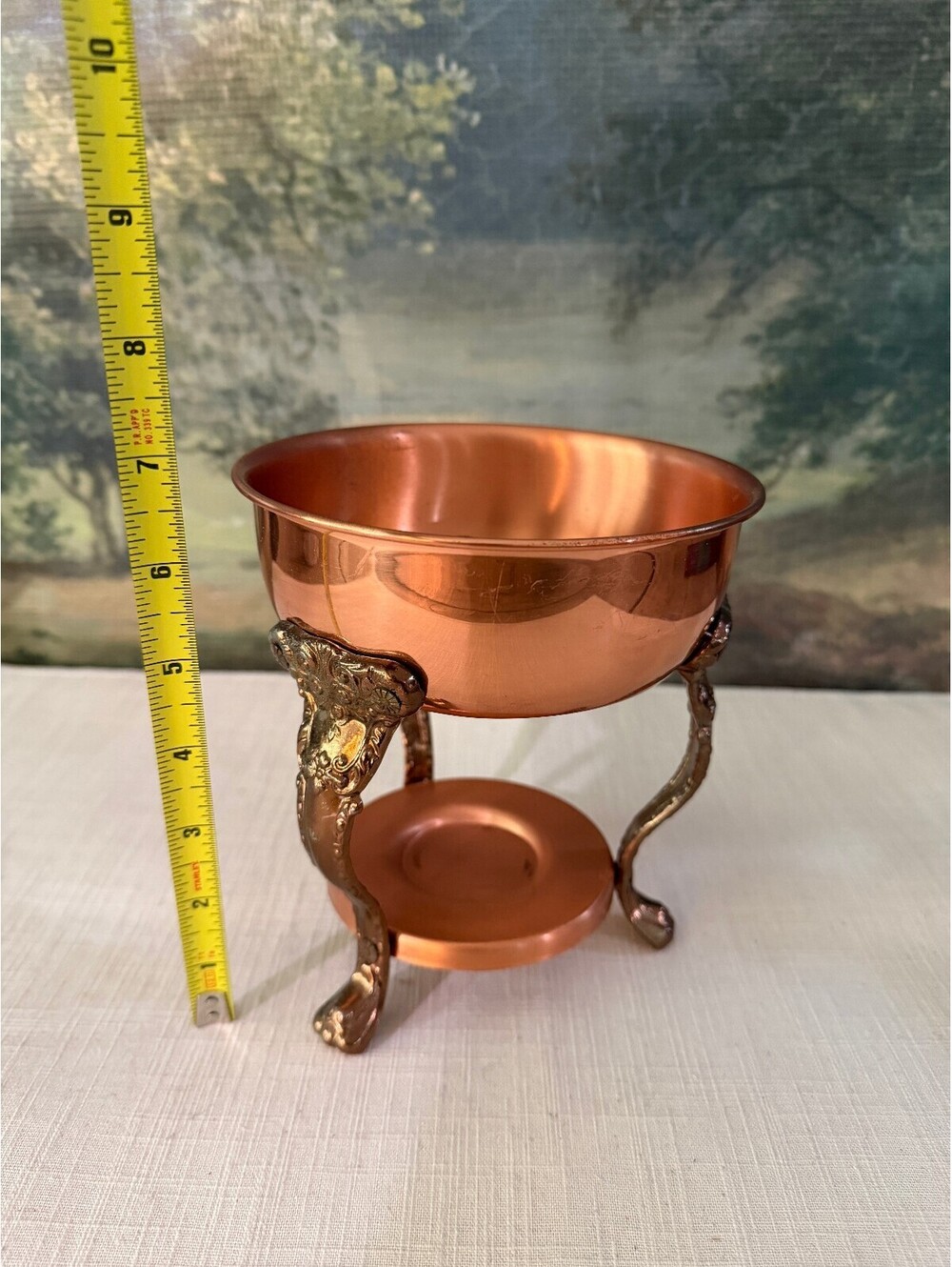Vintage Copper Planter with Ornate Brass Tone Stand - Picture 2 of 2